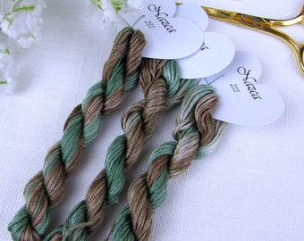 233 Nazca hand dyed variegated stranded cotton skein. Cross Stitch thread, great colour for trees and foliage.