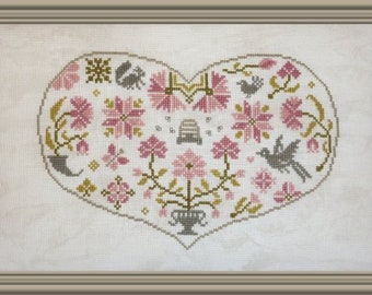 Quaker Heart – counted cross stitch chart. Quaker design using 6 colours of DMC thread.