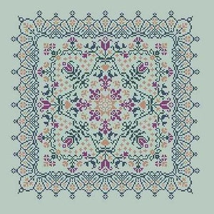 Midnight Garden, Jardin de Minuit, printed counted cross stitch chart. Geometric design. image 1