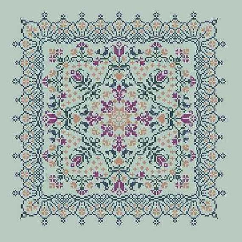 Midnight Garden, Jardin de Minuit, printed counted cross stitch chart. Geometric design. image 1