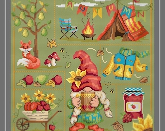 Autumn Gnome Sampler – counted cross stitch chart.