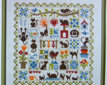 Patchwork Cats – schema per punto croce in stile patchwork con motivi di gatti.