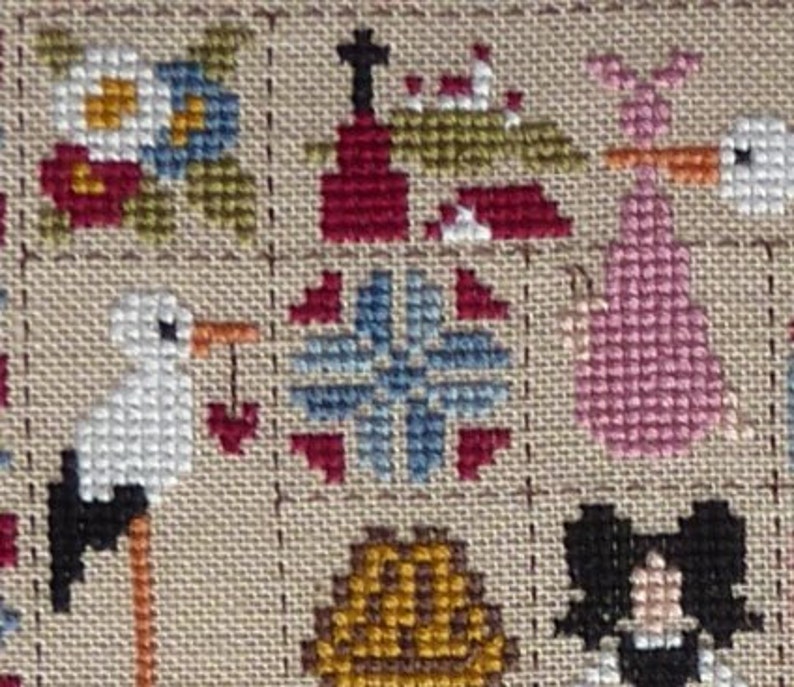 Patchwork Alsace counted cross stitch chart to work in 12 colours of DMC thread. Traditional style patchwork and Alsace motifs. image 2