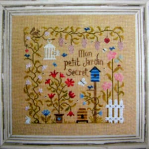 My Sweet Secret Garden counted cross stitch chart. Words in English or French.
