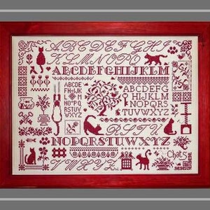 Cats Sampler counted cross stitch chart to work in 8 colours or monochrome. image 6