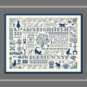 Cats Sampler counted cross stitch chart to work in 8 colours or monochrome. image 5