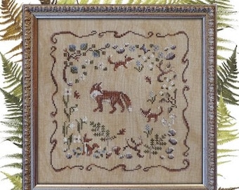 Fox Family, counted cross stitch chart. Fox and Cubs in the countryside.