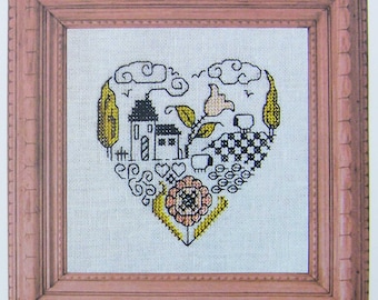 Little Heart counted cross stitch and Blackwork chart. Heart design.