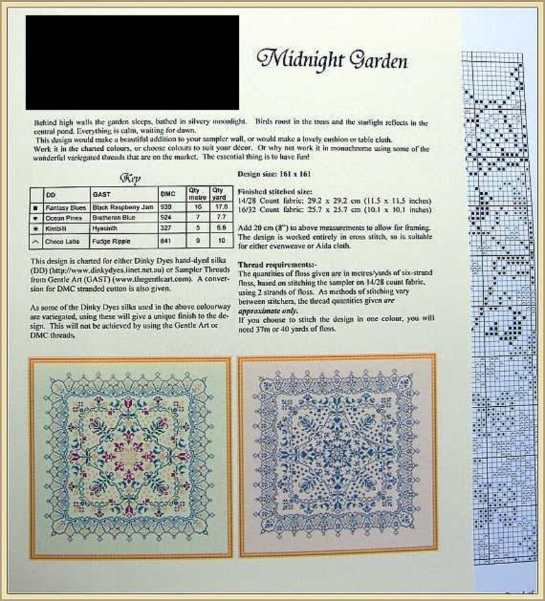 Midnight Garden, Jardin de Minuit, printed counted cross stitch chart. Geometric design. image 2