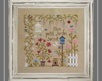 My Sweet Secret Garden counted cross stitch chart. Words in English or French.