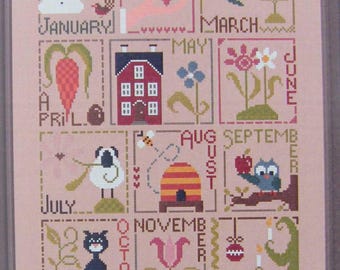 Months of the Year Cross Stitch Chart: Seasonal Motifs (English or French)