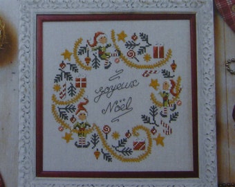 Elves Christmas Wreath counted cross stitch chart. Christmas Collection.