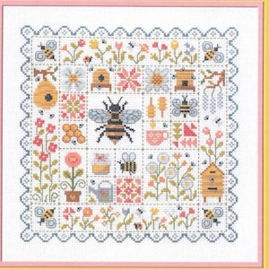 Patchwork aux Abeilles Grille pour le point de croix.  Modèle à réaliser avec 12 couleurs de fils DMC.