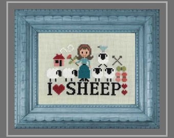 I Love Sheep – counted cross stitch chart. English and French words included.