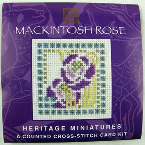Rose Mackintosh, Kit Carte Miniature à réaliser en point de croix. Kit Point de Croix. Kit Ecossais, Kit style Charles Rennie Mackintosh.