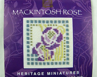 Mackintosh Rose Miniature Card Kit in Counted Cross Stitch.