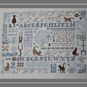 Cats Sampler counted cross stitch chart to work in 8 colours or monochrome. image 4