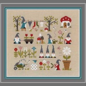 Garden of Gnomes counted cross stitch chart. image 1