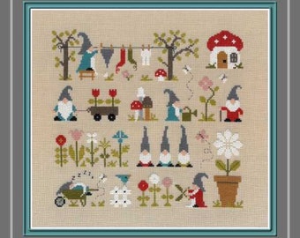 Garden of Gnomes counted cross stitch chart.