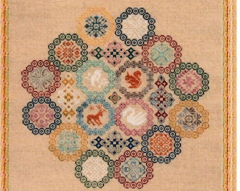 Eightsome Reel Sampler, schema per punto croce. Sampler ispirato ai Quaccheri geometrici.