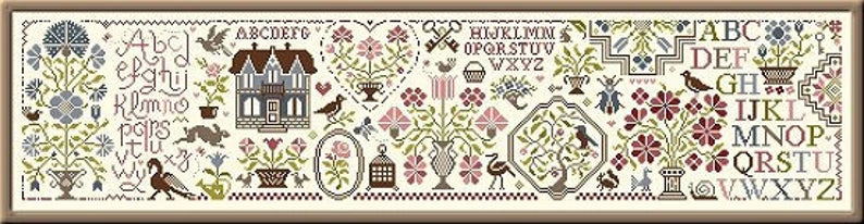 Сэмплер вышивка схемы скачать бесплатно Квакер Sampler из цветов 2 подсчитано крест стежка диаграммы Etsy