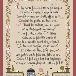 Sampler of My Grandma, counted cross stitch chart. Traditional text from a Sampler published in 1928. French