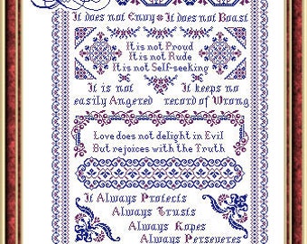 Love with a Capital L Sampler, counted Cross Stitch Chart.