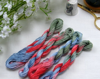 Vendee - hand dyed variegated stranded cotton skein by Fils a Soso. Pink, green and blue hand dyed thread.