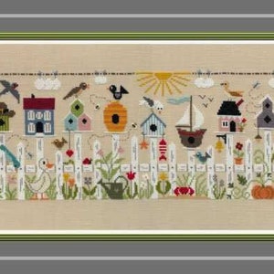 12 Seasonal Nestboxes Sampler counted cross stitch chart with a different nestbox representing each month.