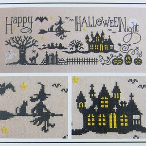 Happy Halloween Night Cross Stitch Chart: Black, Yellow, White Thread image 1