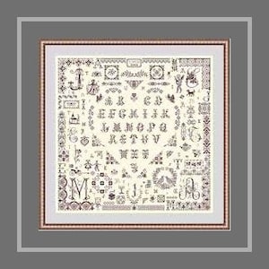 Three Little Words Sampler, counted cross stitch chart. Heart Design Cross Stitch Sampler.