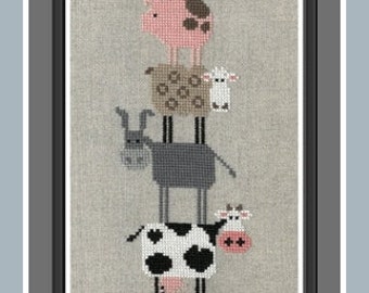 On the Farm, Pyramid of Animals, counted cross stitch chart to work in 11 colours.