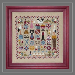 Patchwork Alsace counted cross stitch chart to work in 12 colours of DMC thread. Traditional style patchwork and Alsace motifs. image 1