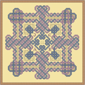 Cuadro de Nudo de Amante, Punto de Cruz y Blackwork. Diseño de nudo eterno. Se puede personalizar para una muestra de boda o aniversario.
