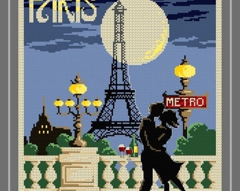 Paris Vintage Poster – counted cross stitch chart.