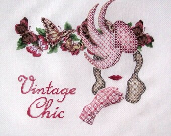 Gráfico de punto de cruz contado y Blackwork Vintage Chic.