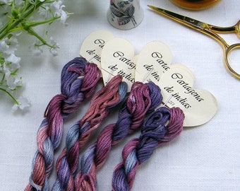 251 Cartagena de Indias hand dyed variegated stranded cotton, skein 8 metres in mauve and pinks.
