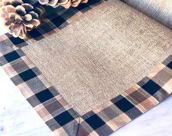 Pine Cabin Rustic Table Runner Farmhouse Linens Burlap Runner Rustic Wedding Decor Country Plaid Checkers Table Topper