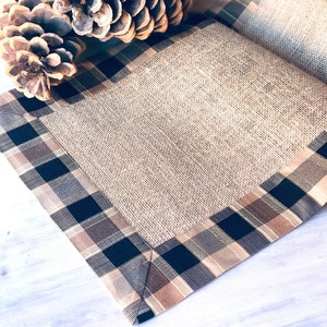 Pine Cabin Rustic Table Runner Farmhouse Linens Burlap Runner Rustic Wedding Decor Country Plaid Checkers Table Topper