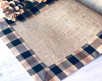 Pine Cabin Rustic Table Runner Farmhouse Linens Burlap Runner Rustic Wedding Decor Country Plaid Checkers Table Topper