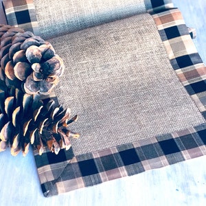 Pine Cabin Rustic Table Runner Farmhouse Linens Burlap Runner Rustic Wedding Decor Country Plaid Checkers Table Topper image 3