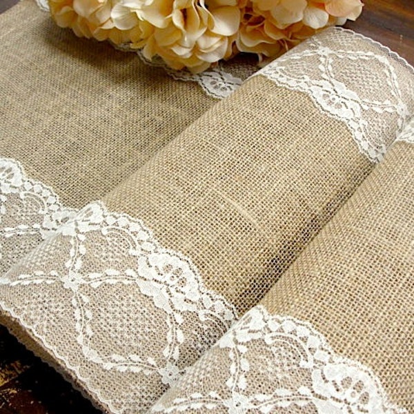 Burlap Table Runner Wedding table runner & ivory lace rustic wedding table linens