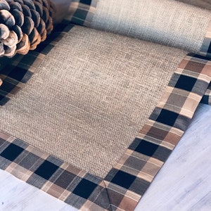 Pine Cabin Rustic Table Runner Farmhouse Linens Burlap Runner Rustic Wedding Decor Country Plaid Checkers Table Topper image 8