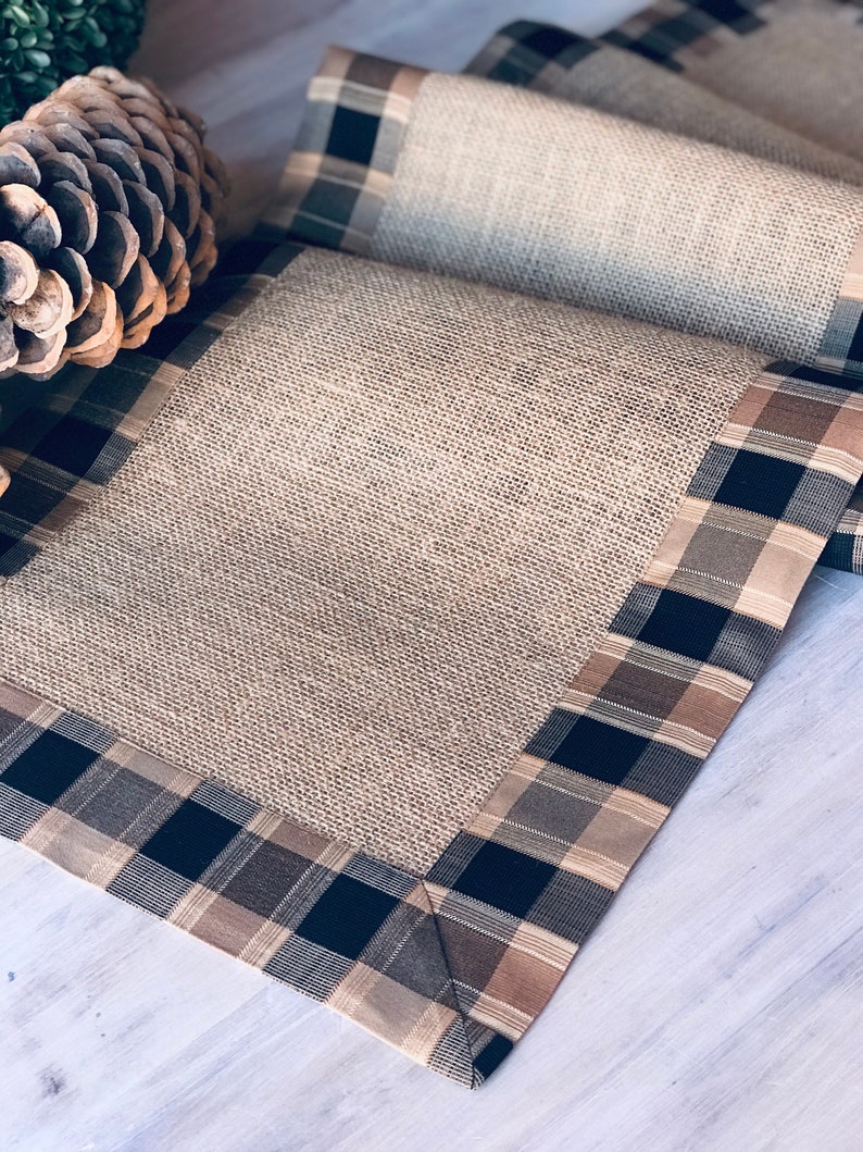 Pine Cabin Rustic Table Runner Farmhouse Linens Burlap Runner Etsy