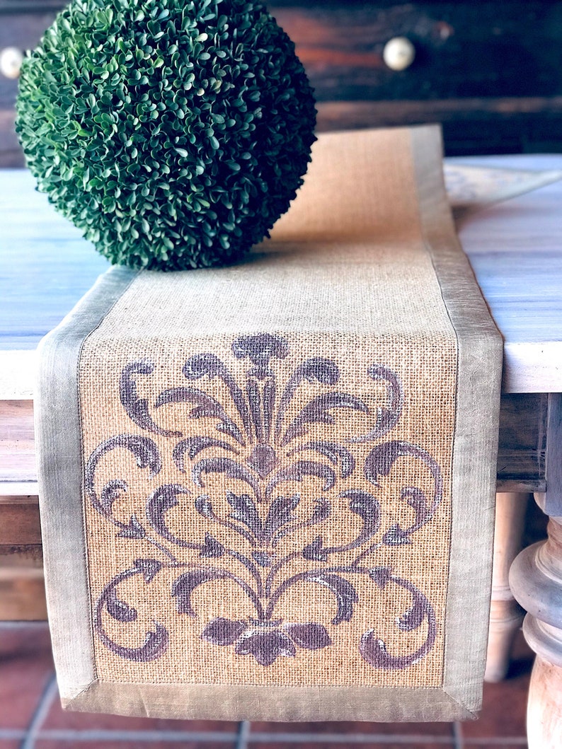 Modern French Country Table Runner With Hand Painted Baroque Etsy