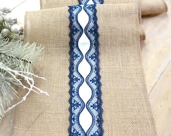 Navy Blue Lace Table Runner , Vintage Wedding Decor Rustic Wedding Decoration , Navy Lace  Wedding Table Decor