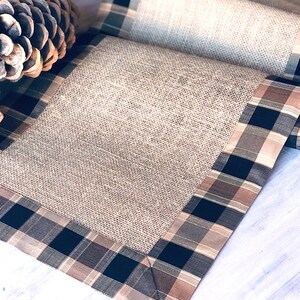Pine Cabin Rustic Table Runner Farmhouse Linens Burlap Runner Rustic Wedding Decor Country Plaid Checkers Table Topper image 5