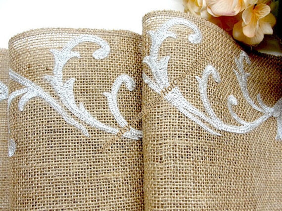 Silver Embroidery wedding Table Runner Wedding table decor Etsy