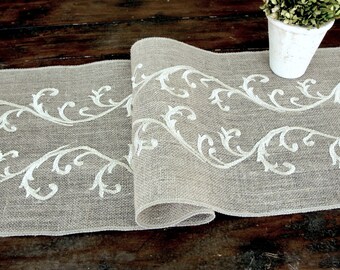 Embroidered Wedding Table Runner -  Wedding Linens- Romantic  Vintage Gold Valentines Table Decor , handmade in the USA