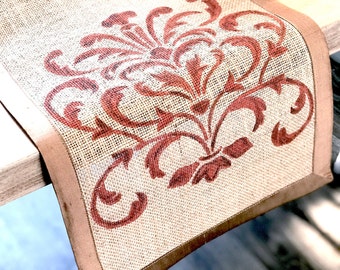 Camino de mesa de jardín de castillos con diseño barroco pintado a mano, camino de mesa de terracota para bodas, decoración de mesa para bodas campestres
